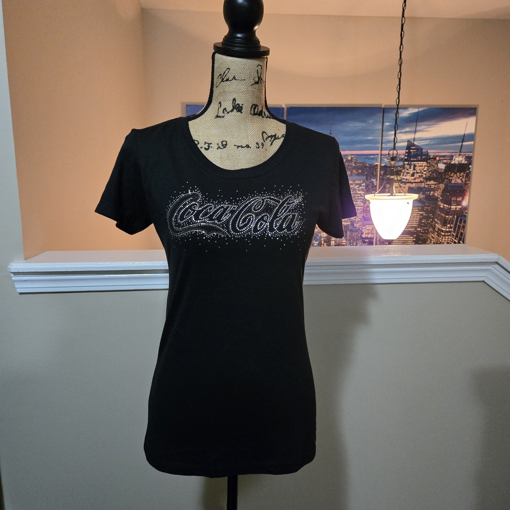 Coca Cola Women's Black Tee with Sparkle Logo